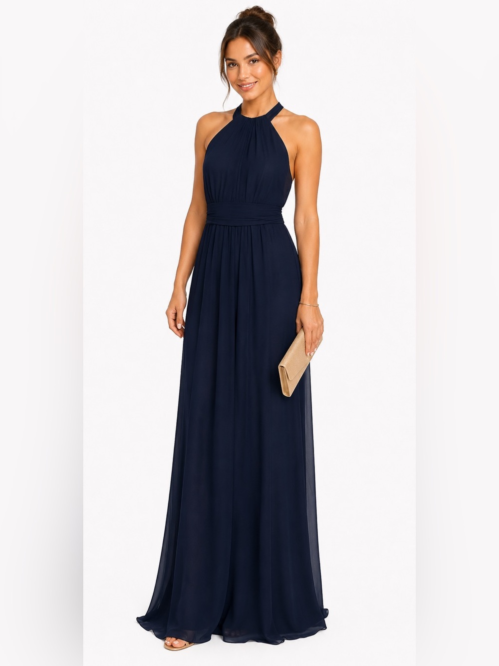 Ann Taylor dark blue Halter-Neck Maxi Gown 100% silk size 14 NWT